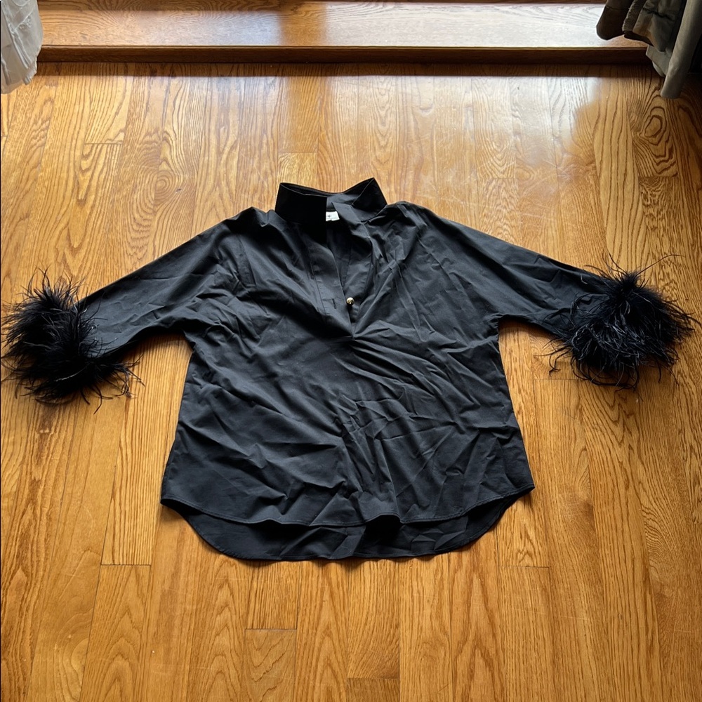 Tuckernuck Black Feather Sleeve Blouse